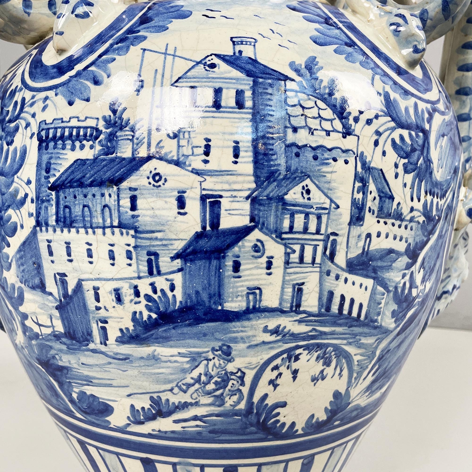 Italian antique vase with lid in blue and white majolica, 1715 For Sale 13