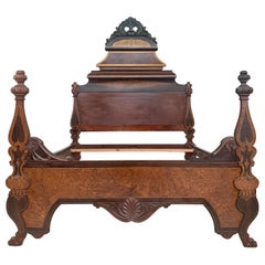 Italian Antique Victorian Carved Walnut Highback Full Bed Lincoln Style