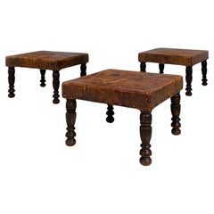 Italian Vintage Walnut and Leather Footstools or Small Tables, 1930s