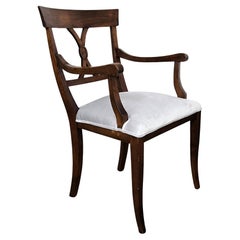 Italian Antique Walnut Newly Upholstered Open Armchair Office Desk Chair
