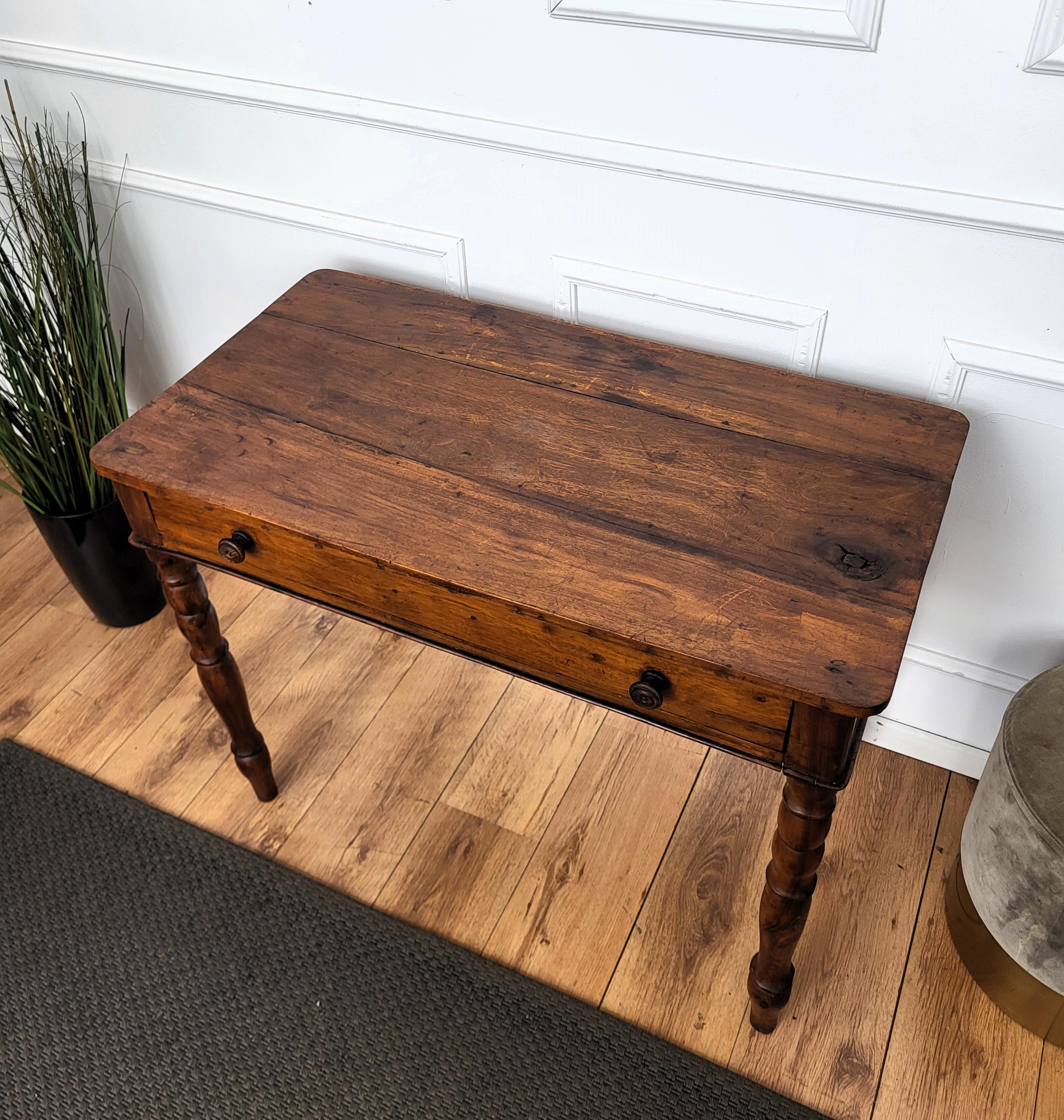 20th Century Italian Antique Walnut Rustic Table Desk Writing Table
