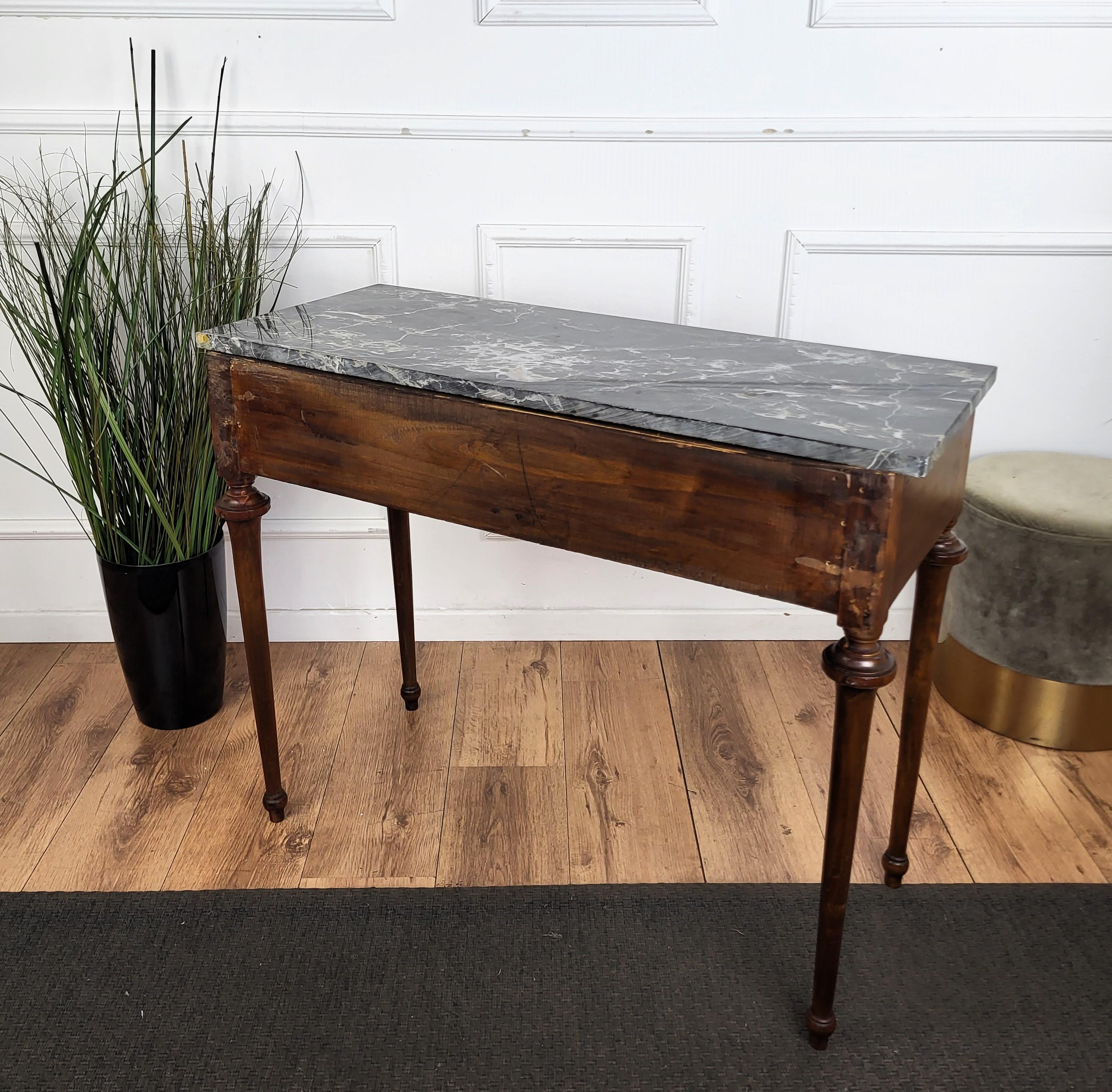 Italian Antique Walnut Rustic Table Desk Writing Table with Portoro Marble Top 4