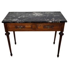 Italian Antique Walnut Rustic Table Desk Writing Table with Portoro Marble Top