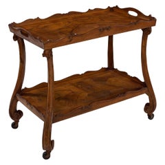 Italian Vintage Walnut Two-Tier Serving Table Bar Cart, Early 20th Century