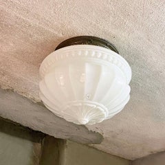 Italian Antique White Glass Wall or Ceiling Lamp with Metal Lamp Holder, 1900s