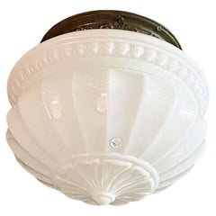 Italian Antique White Glass Wall or Ceiling Lamp with Metal Lamp Holder, 1900s