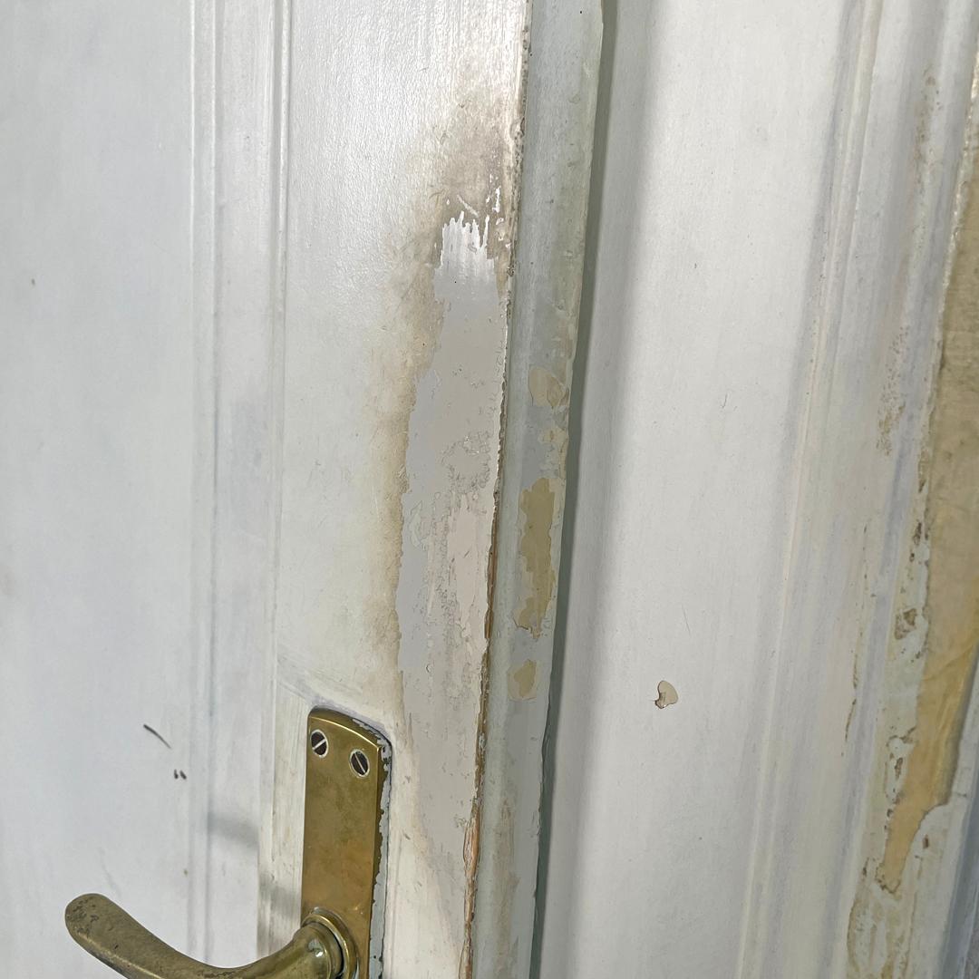 Puerta italiana antigua de madera pintada de blanco con marco y tiradores de latón de principios de 1900 en venta 8