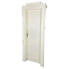 Italian antique white painted wood door with frame and brass handles early 1900s