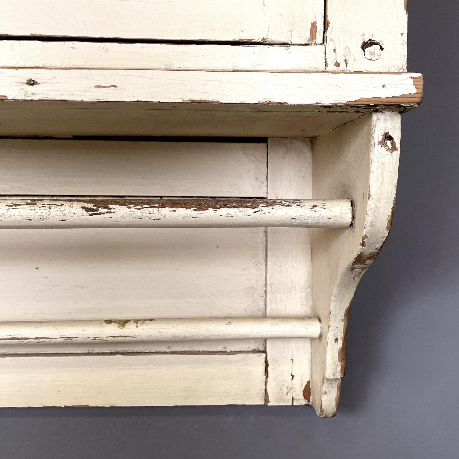 Italian antique white wooden kitchen wall cabinet, early 1900s 9