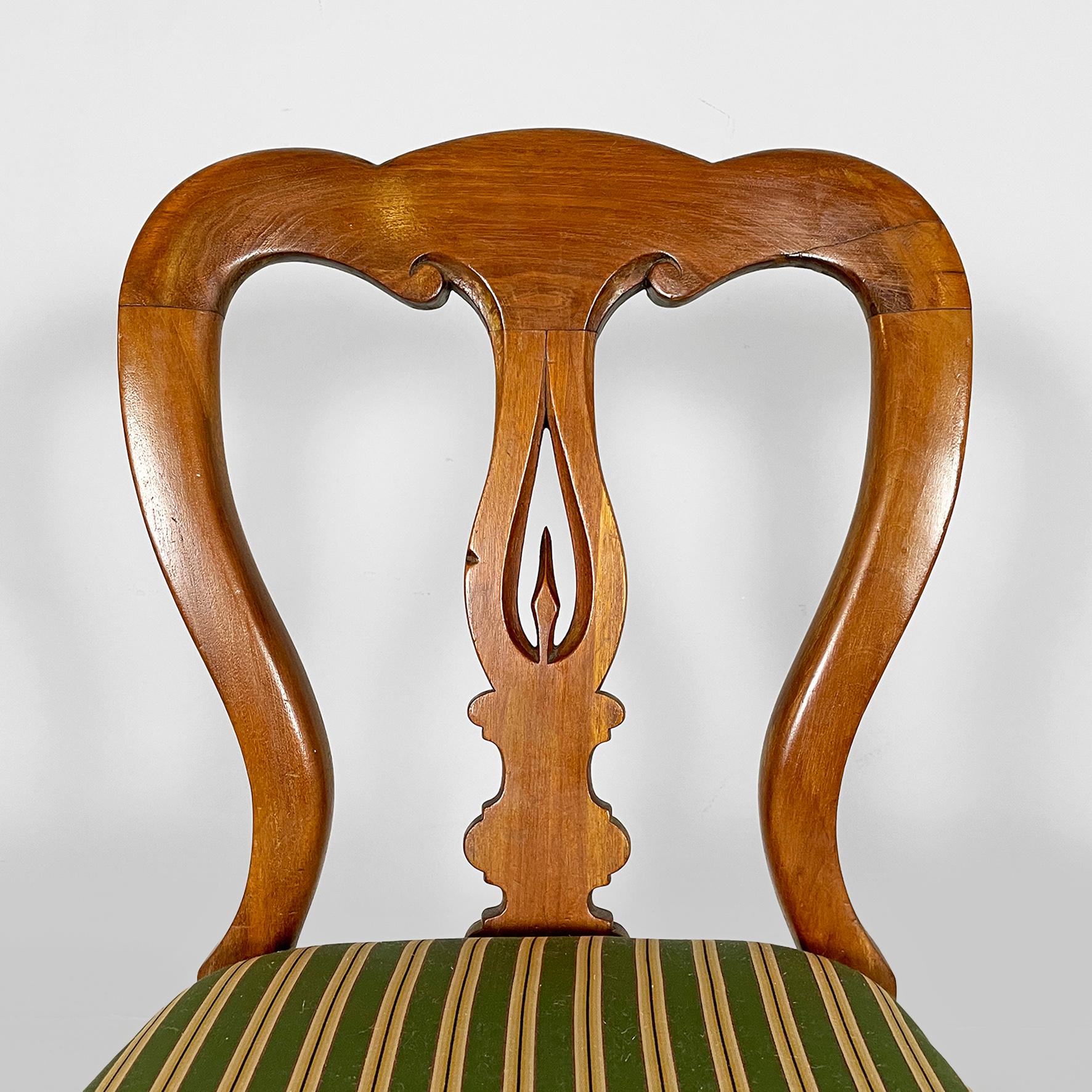 Italian antique wood and  colored striped silk chairs, 1850s For Sale 4