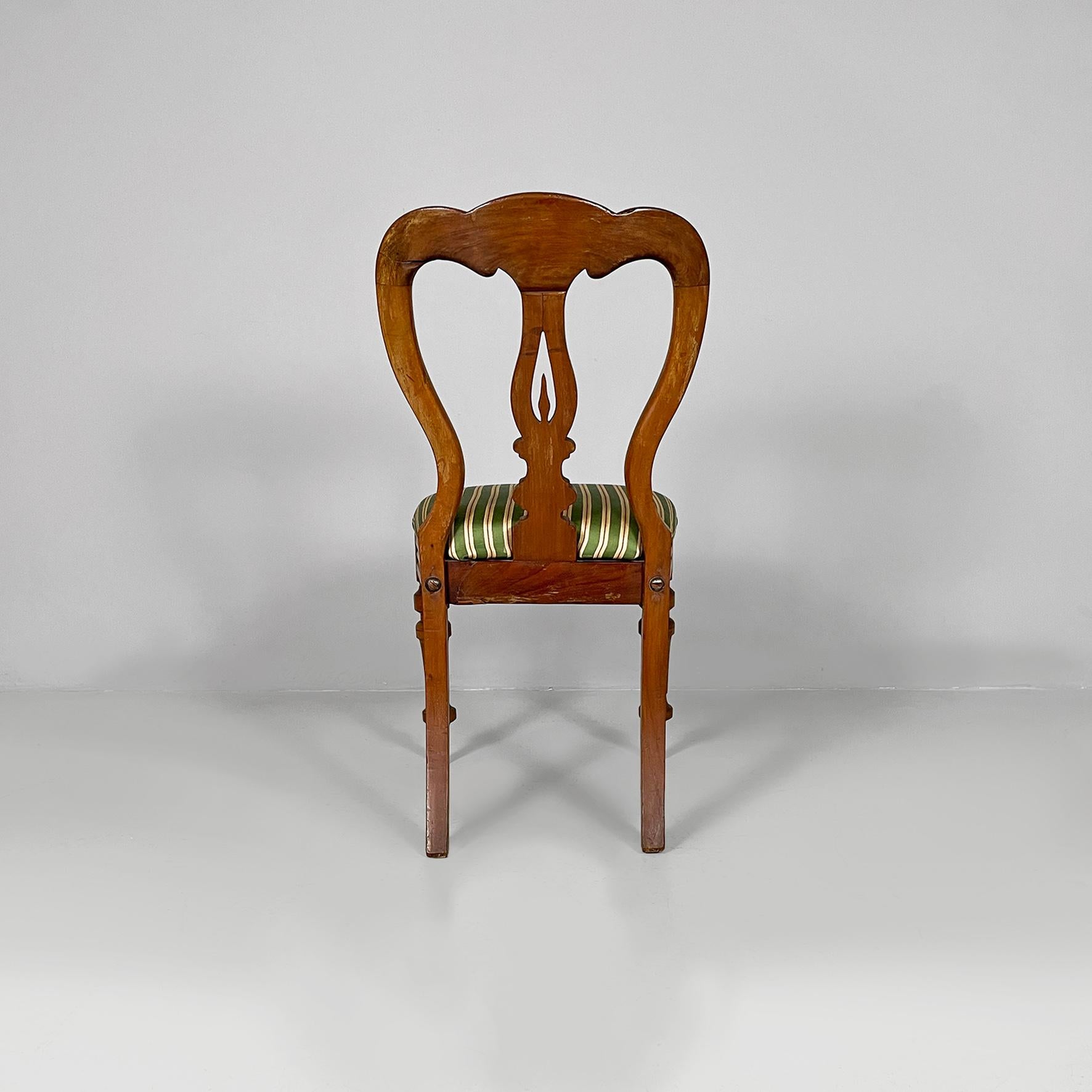 Italian antique wood and  colored striped silk chairs, 1850s For Sale 6