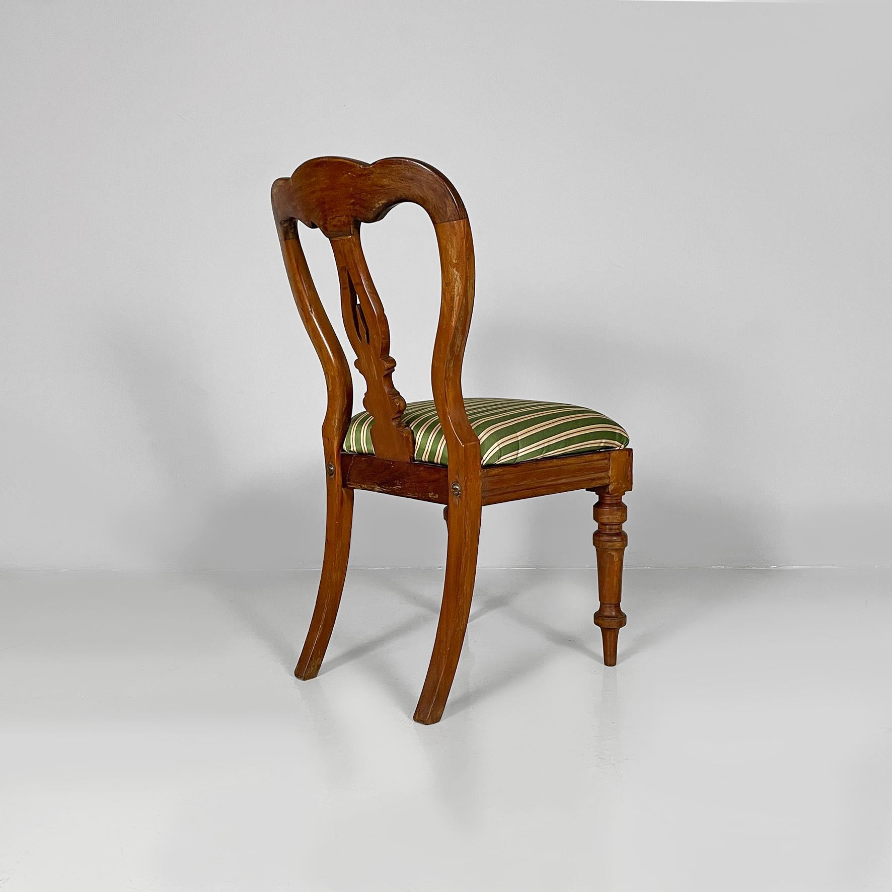 Italian antique wood and  colored striped silk chairs, 1850s For Sale 7