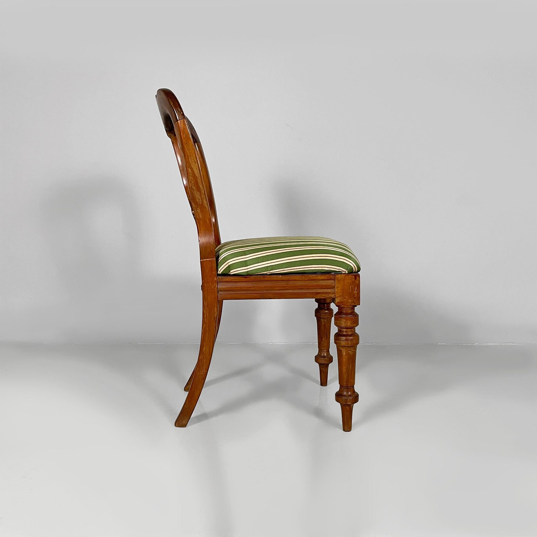 Italian antique wood and  colored striped silk chairs, 1850s For Sale 8