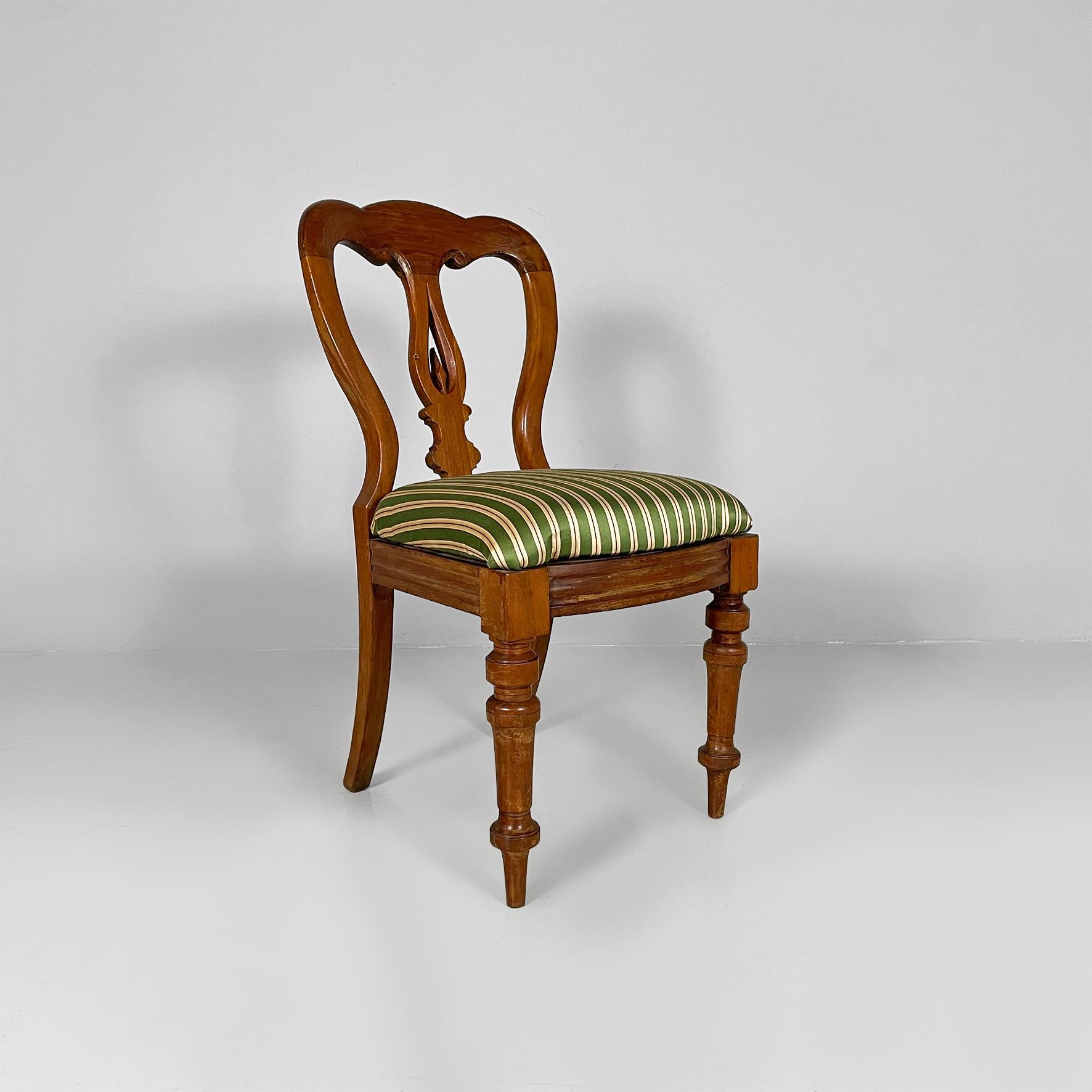 Italian antique wood and  colored striped silk chairs, 1850s For Sale 9