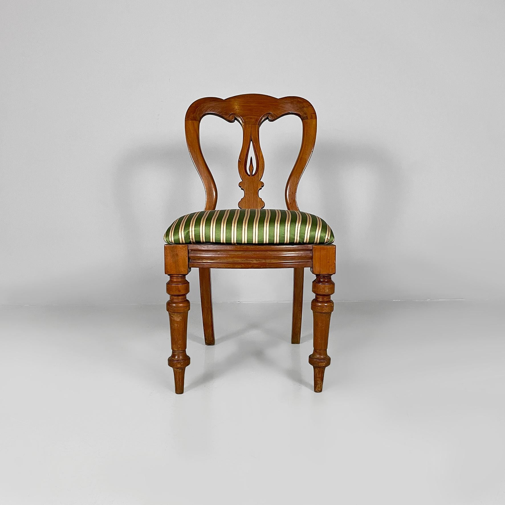 Italian antique wood and  colored striped silk chairs, 1850s For Sale 10