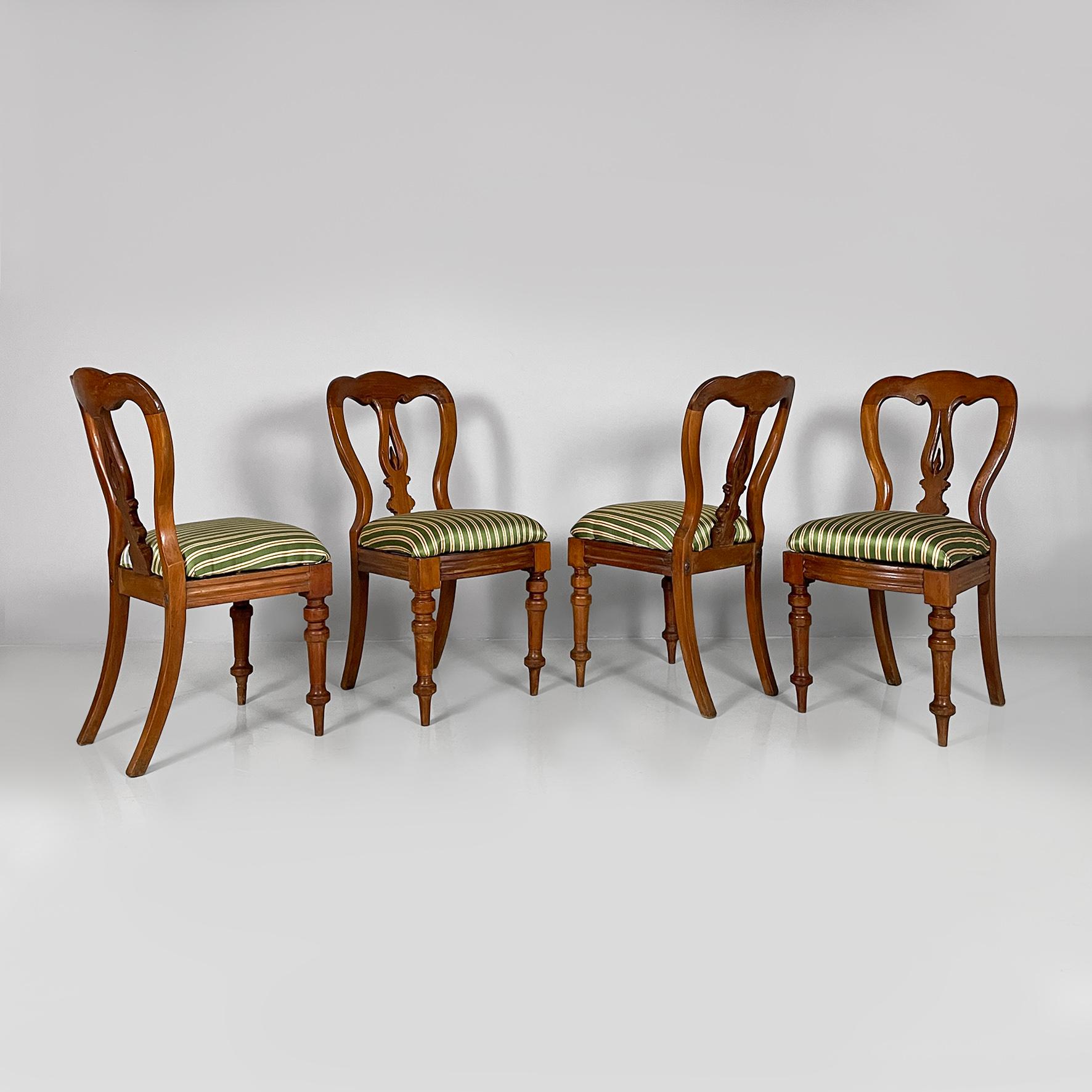 Italian antique wood and  colored striped silk chairs, 1850s For Sale 11