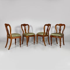Italian antique wood and  colored striped silk chairs, 1850s