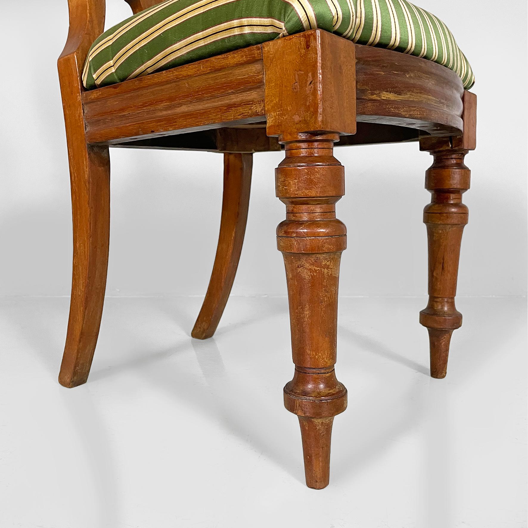Italian antique wood and  colored striped silk chairs, 1850s In Good Condition For Sale In MIlano, IT