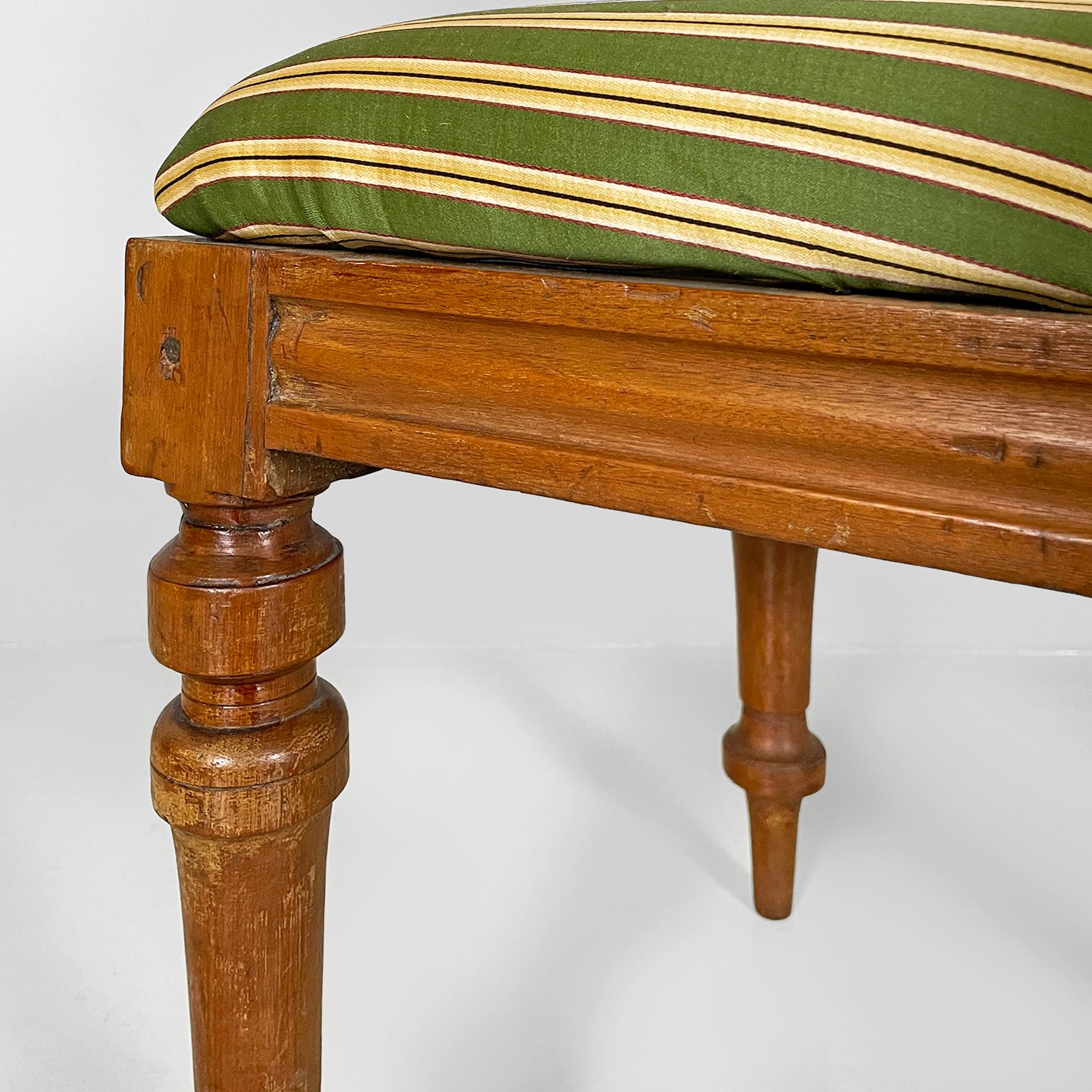 Mid-19th Century Italian antique wood and  colored striped silk chairs, 1850s For Sale