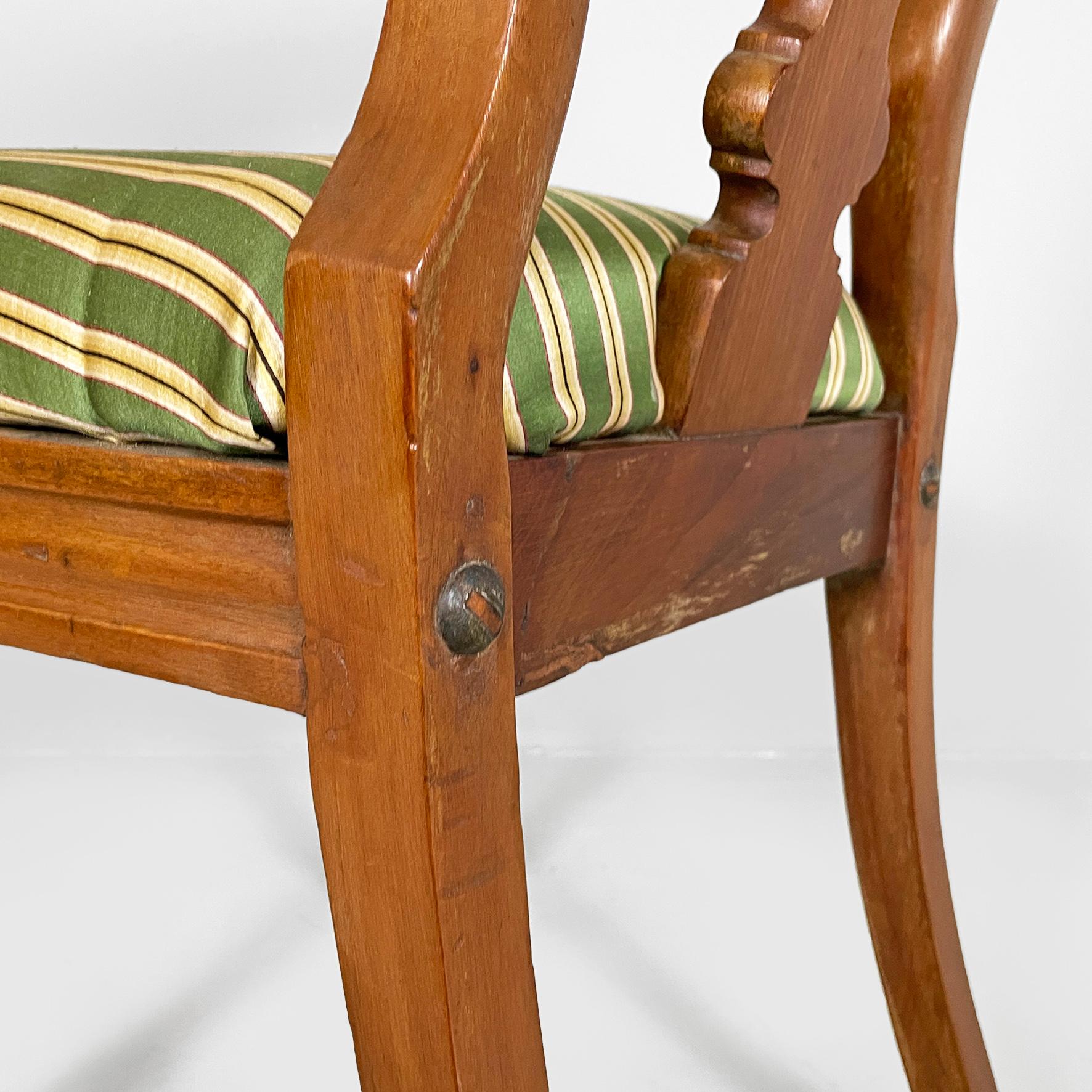 Silk Italian antique wood and  colored striped silk chairs, 1850s For Sale