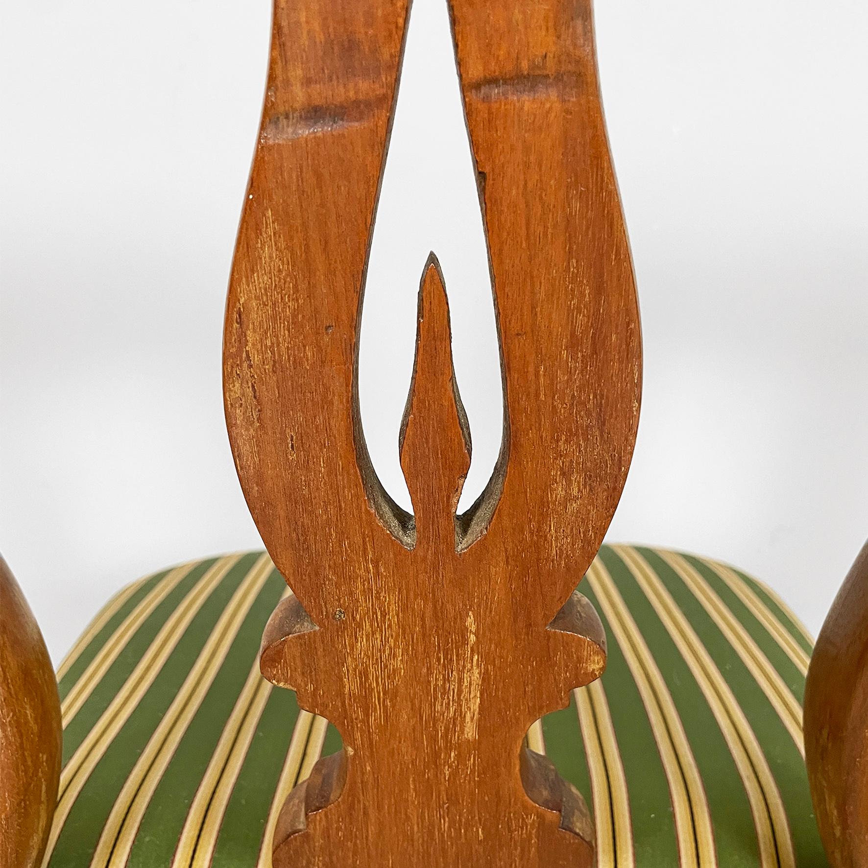 Italian antique wood and  colored striped silk chairs, 1850s For Sale 1