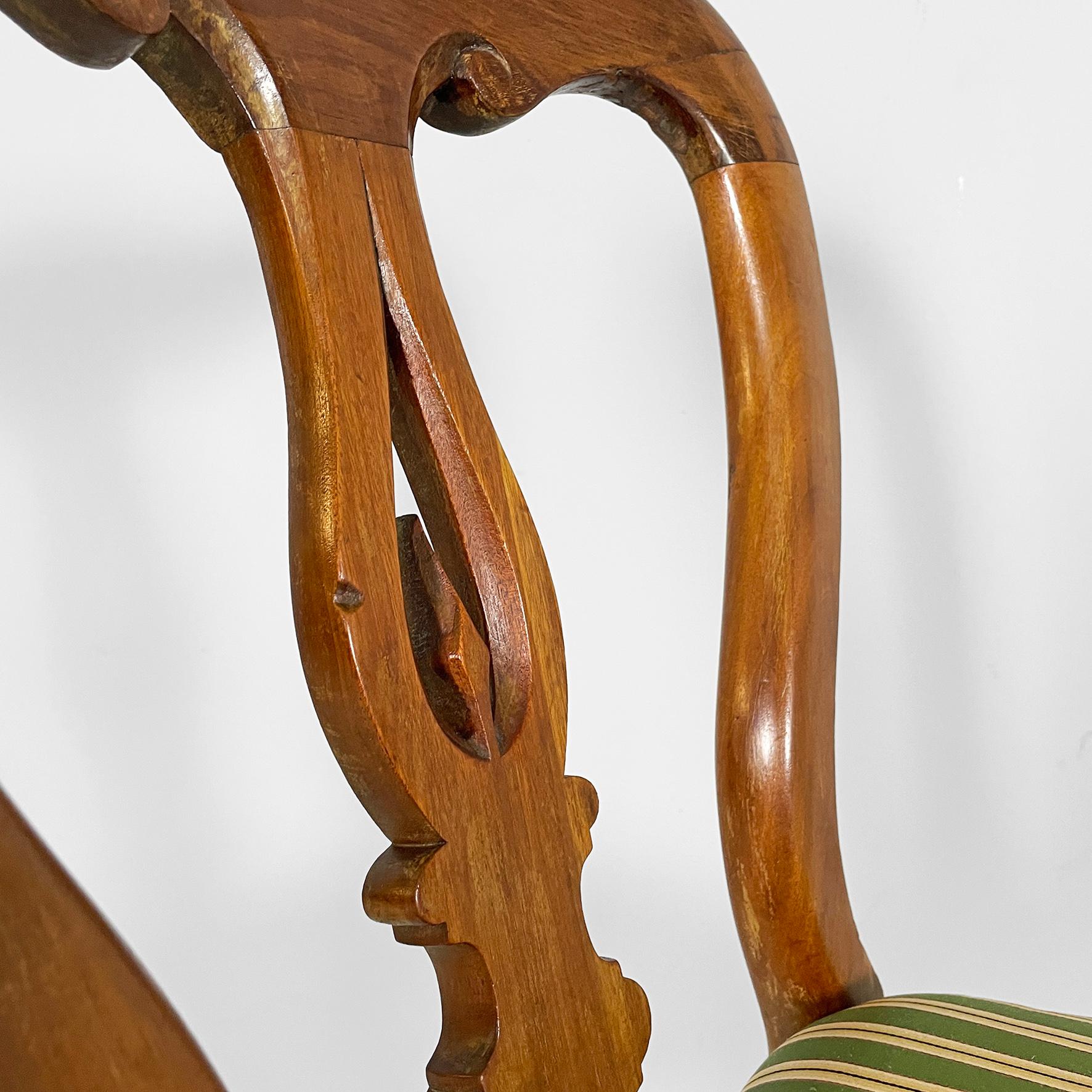 Italian antique wood and  colored striped silk chairs, 1850s For Sale 2