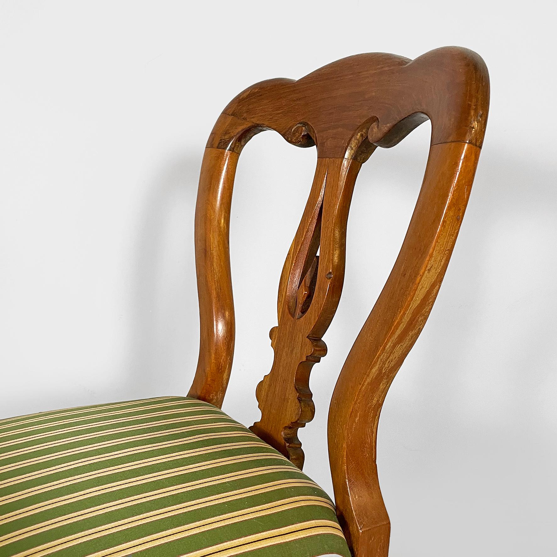 Italian antique wood and  colored striped silk chairs, 1850s For Sale 3
