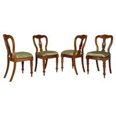 Madera antigua italiana y  sillas de seda a rayas de colores, década de 1850