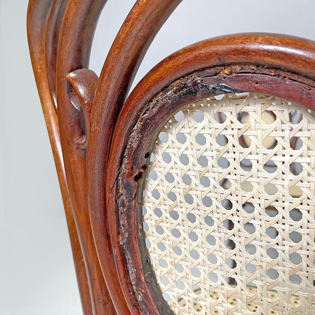 Italian antique wood and Vienna straw chairs with curl details, early 1900s For Sale 8