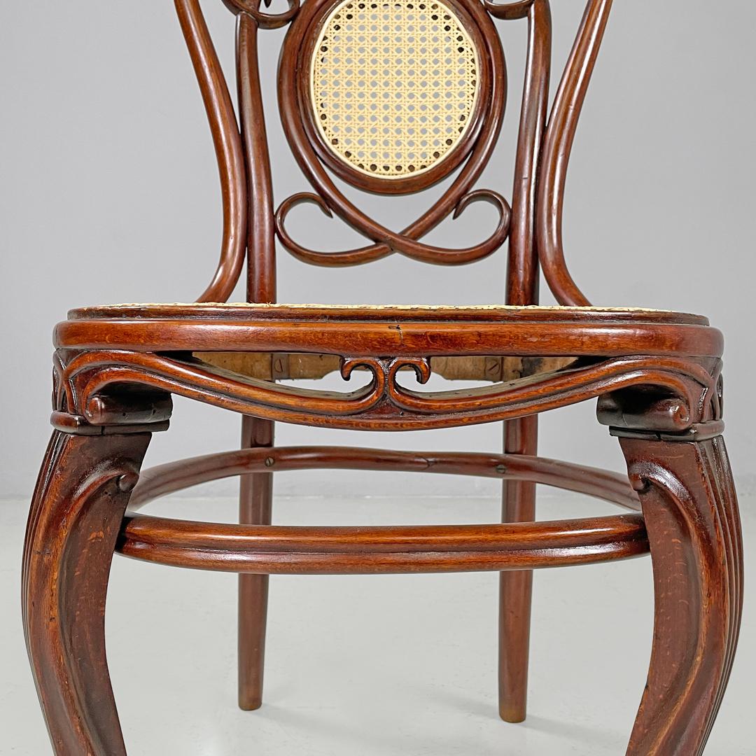 Italian antique wood and Vienna straw chairs with curl details, early 1900s For Sale 10