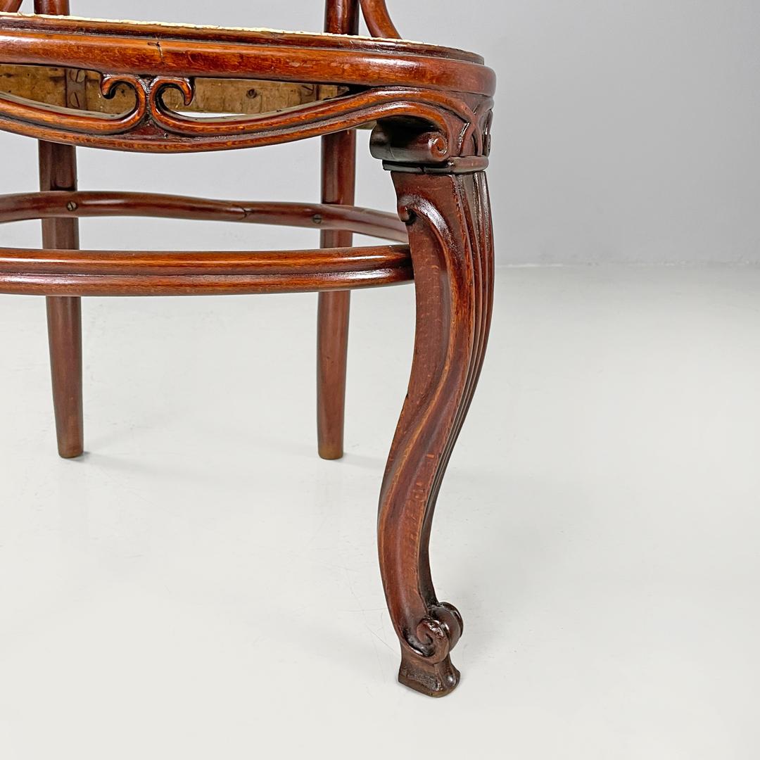 Italian antique wood and Vienna straw chairs with curl details, early 1900s For Sale 11