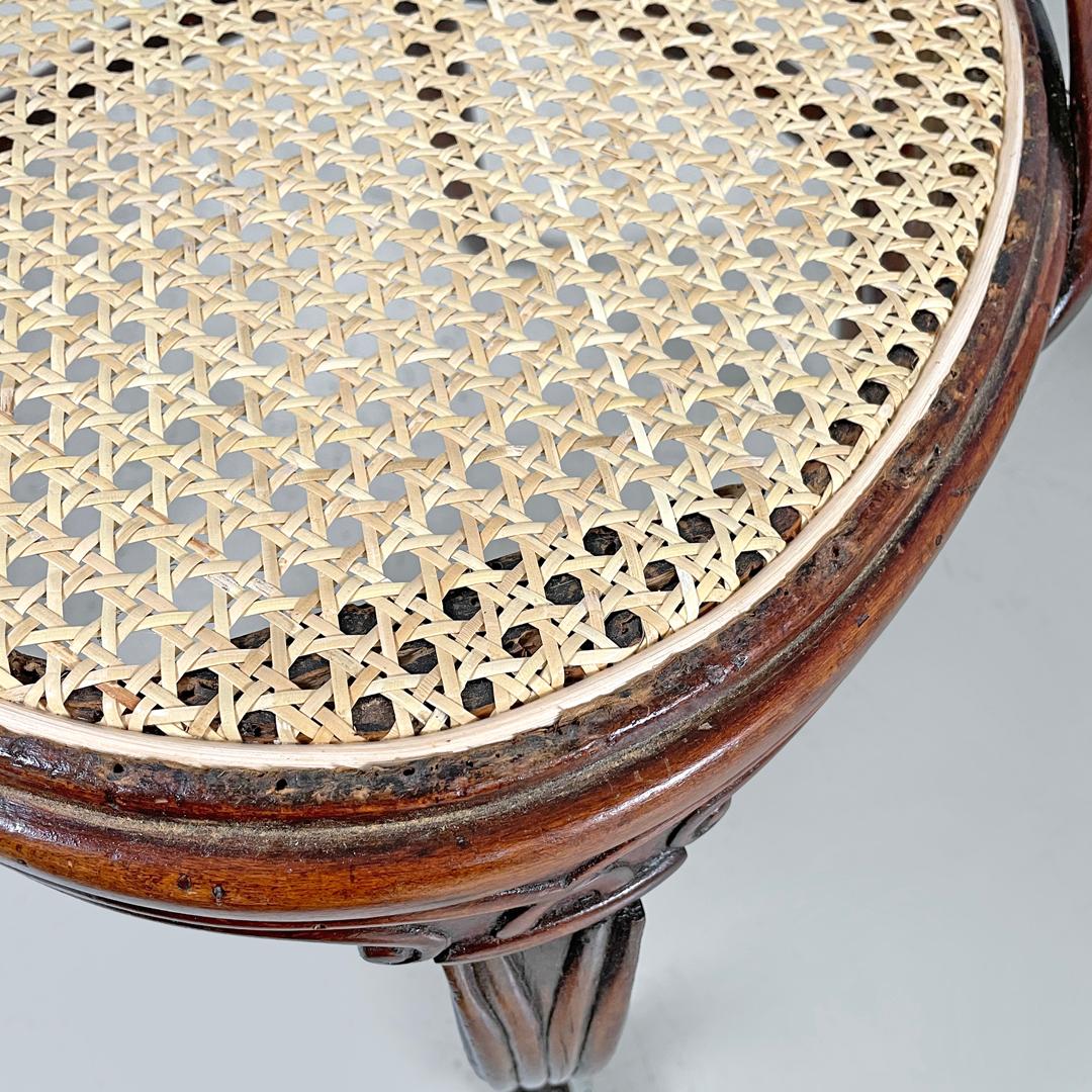 Italian antique wood and Vienna straw chairs with curl details, early 1900s For Sale 12