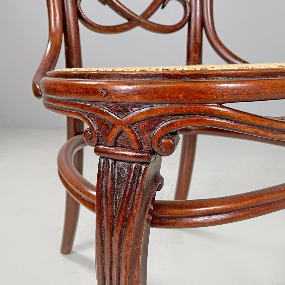 Italian antique wood and Vienna straw chairs with curl details, early 1900s For Sale 13
