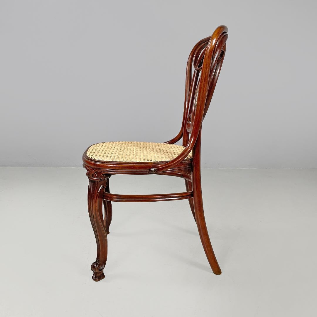 Early 20th Century Italian antique wood and Vienna straw chairs with curl details, early 1900s For Sale