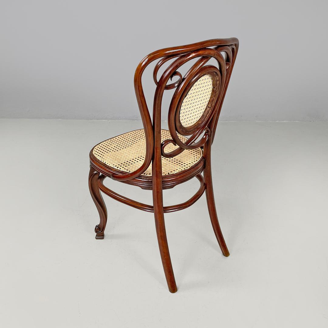 Straw Italian antique wood and Vienna straw chairs with curl details, early 1900s For Sale