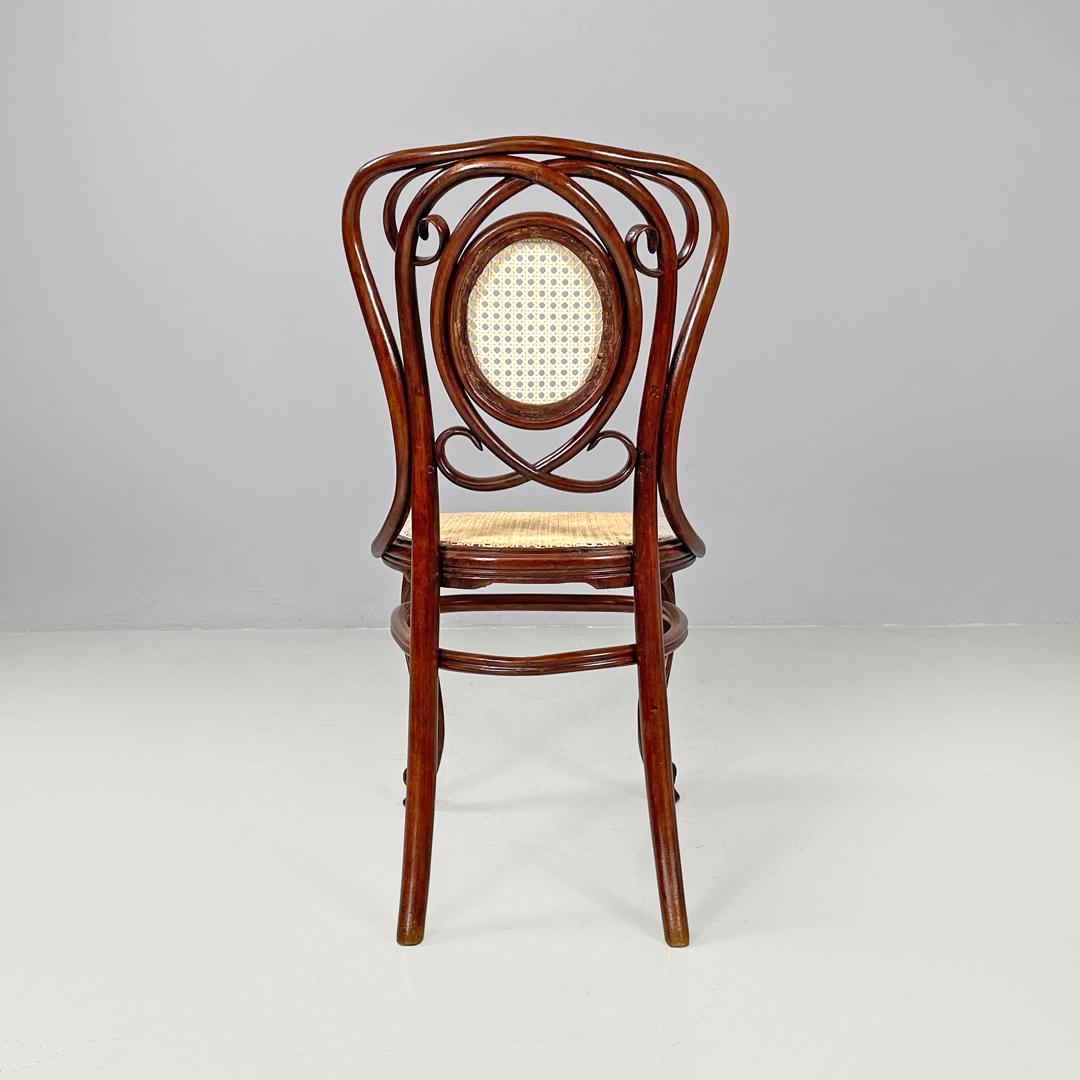 Italian antique wood and Vienna straw chairs with curl details, early 1900s For Sale 1