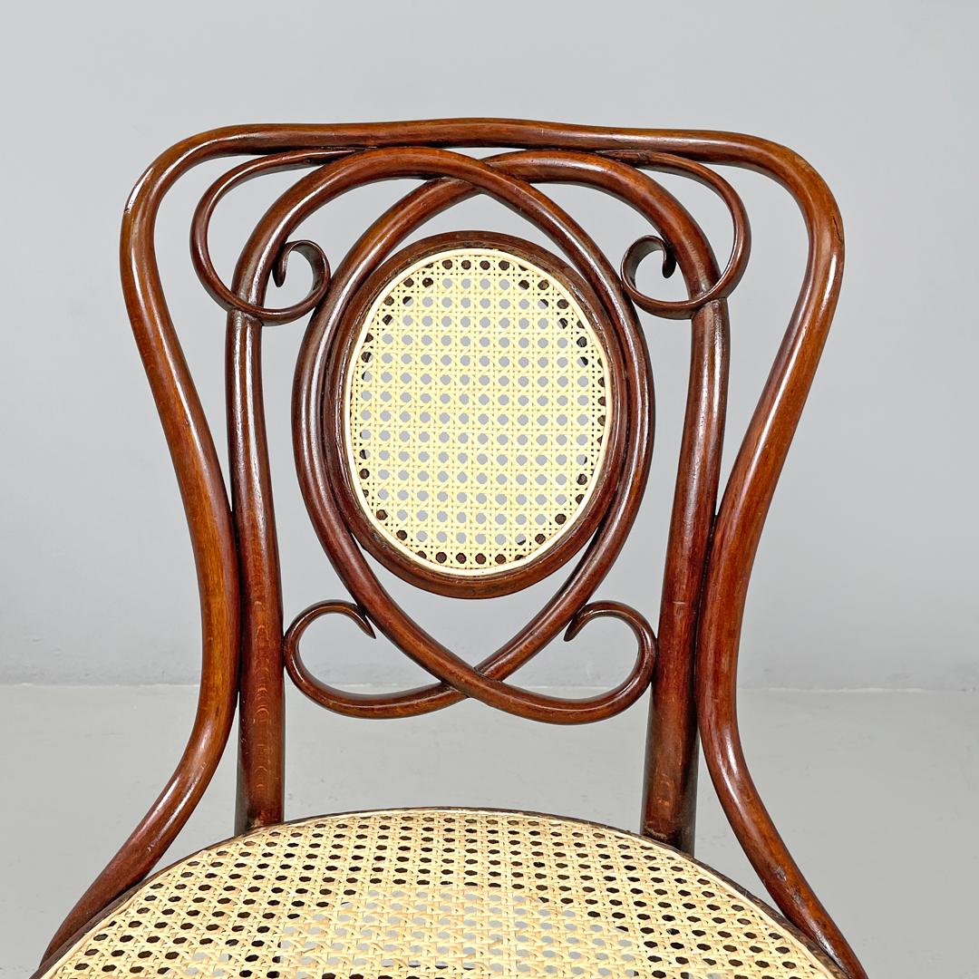 Italian antique wood and Vienna straw chairs with curl details, early 1900s For Sale 3