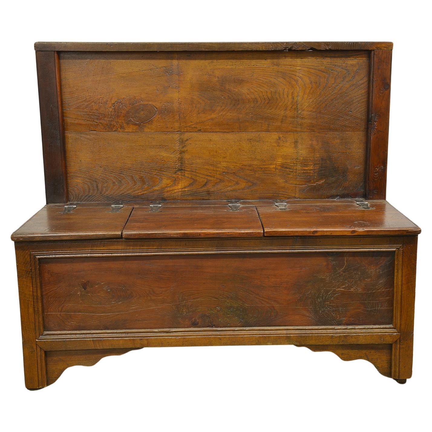 Louis Philippe Italian Antique Wood Bench with Back For Sale