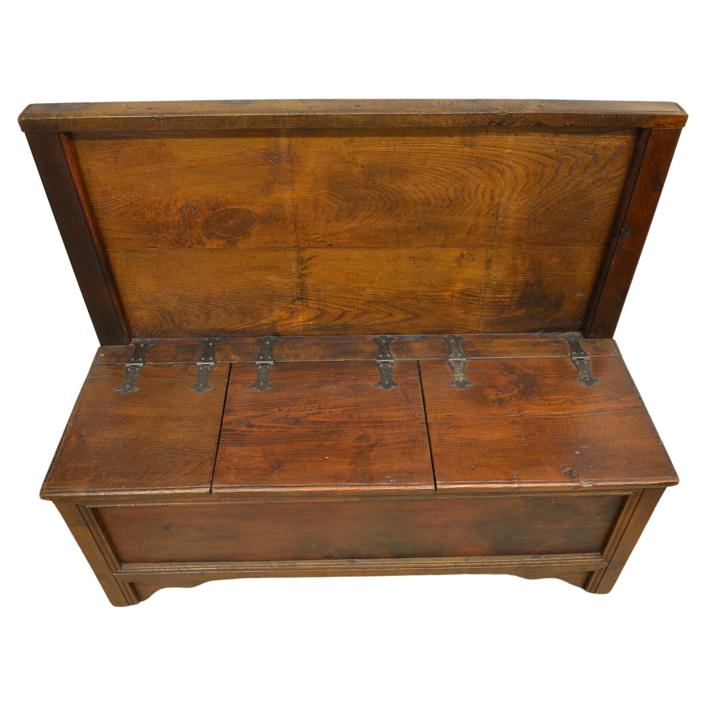 19th Century Italian Antique Wood Bench with Back For Sale