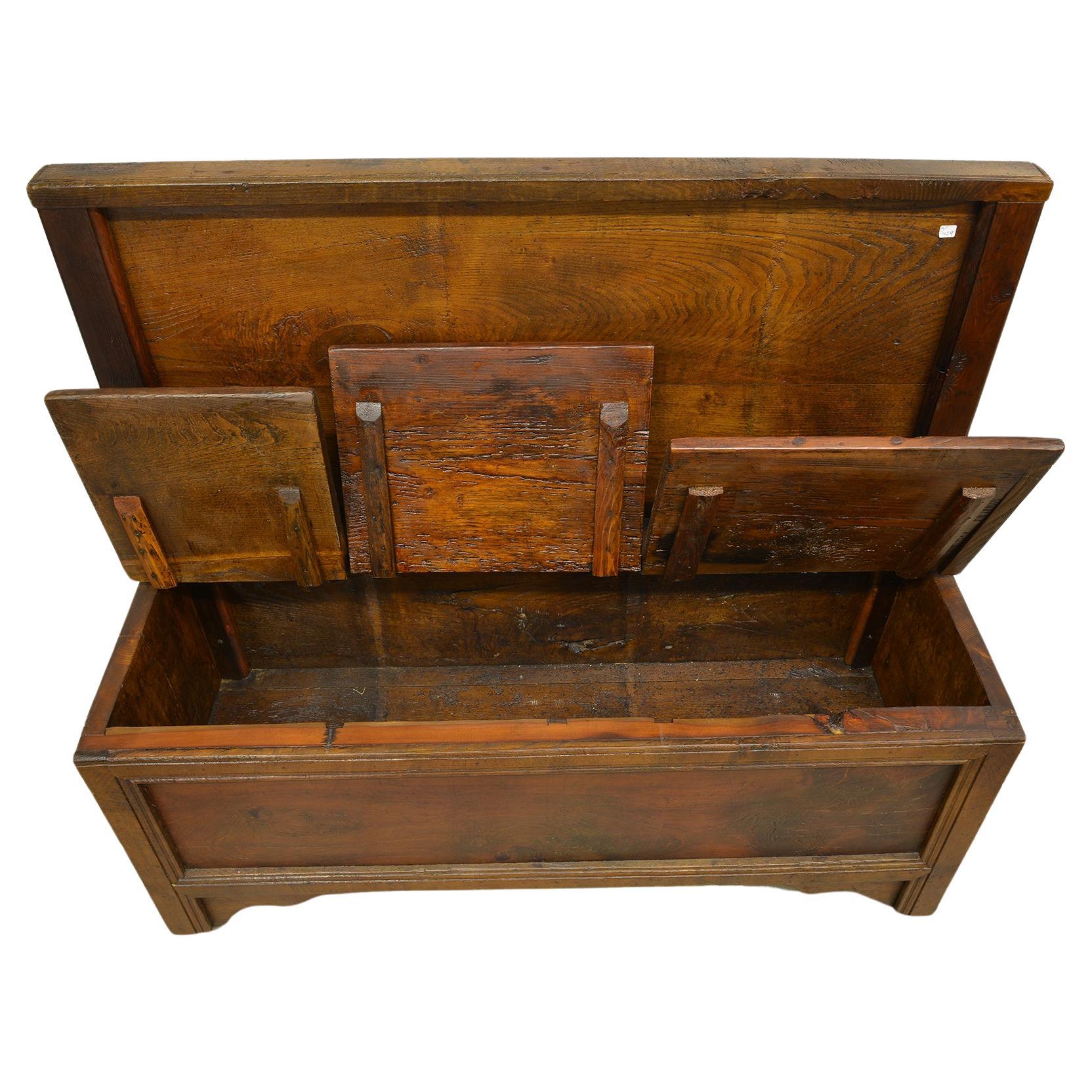Fruitwood Italian Antique Wood Bench with Back For Sale