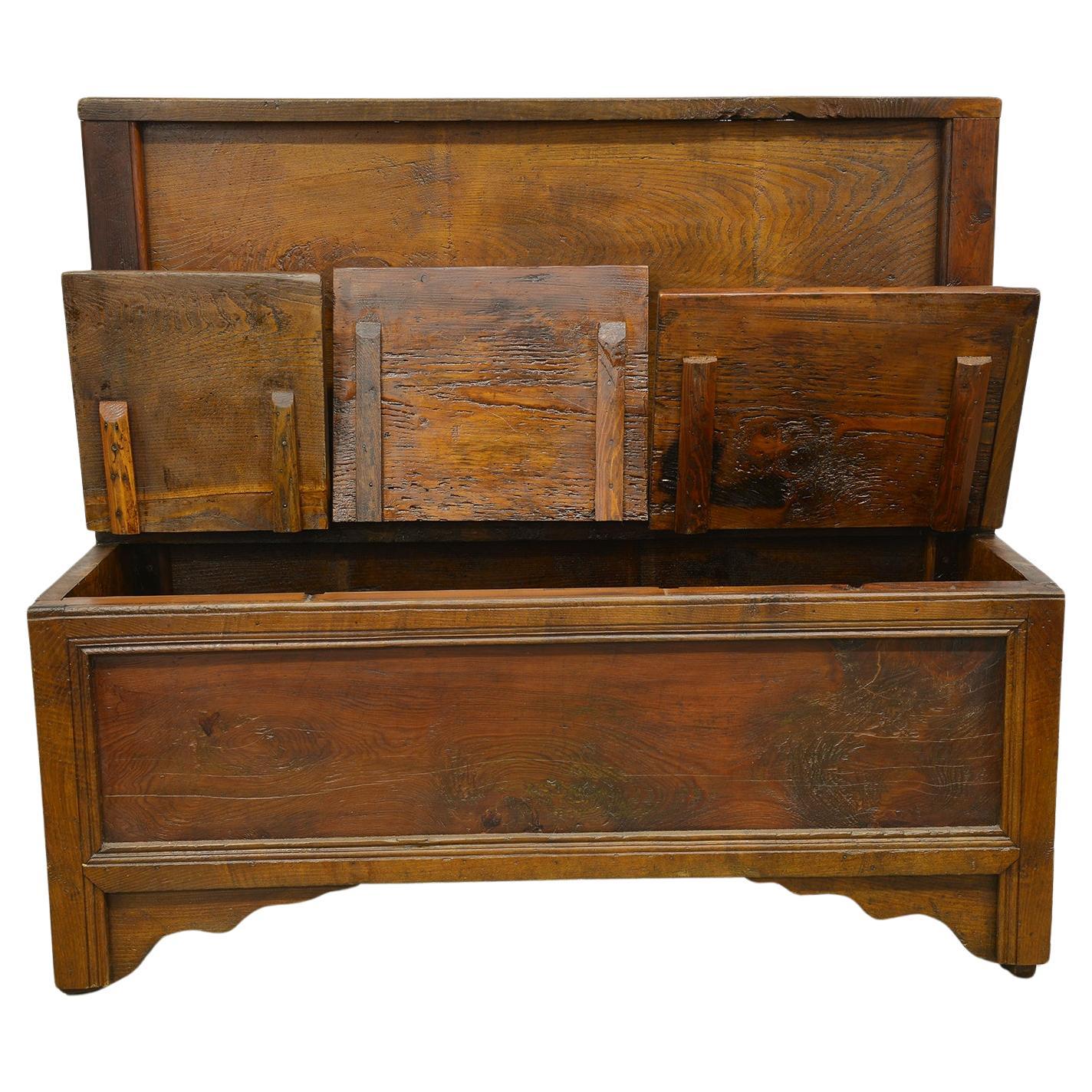 Italian Antique Wood Bench with Back For Sale 1