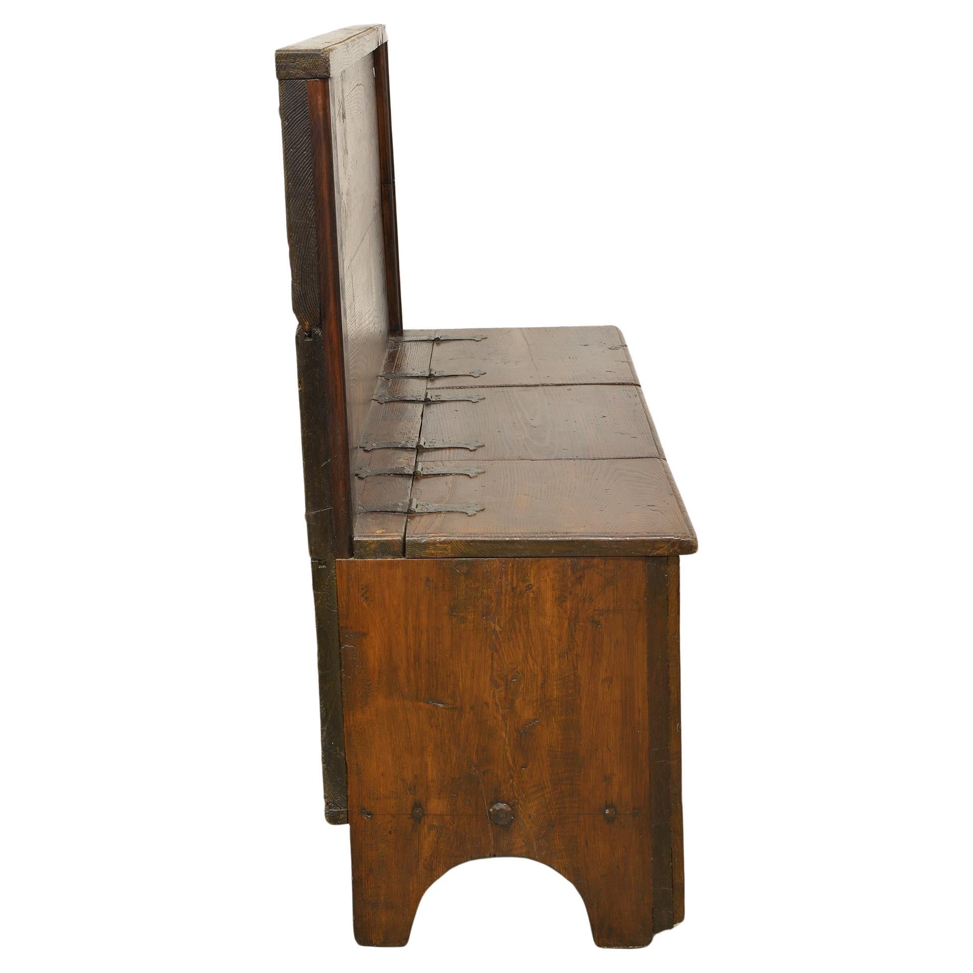 Italian Antique Wood Bench with Back For Sale 2