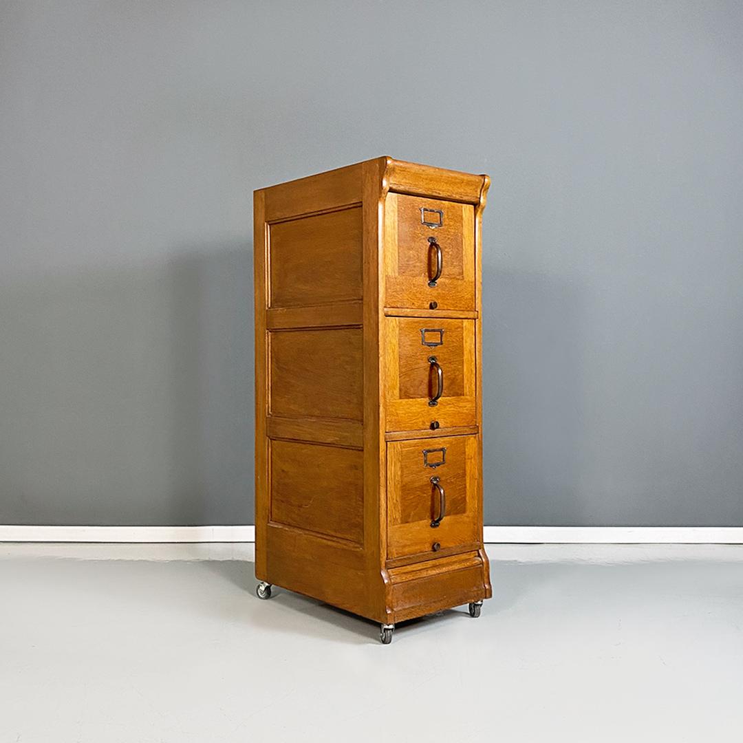 Italian Antique Wood Office Filing Cabinet with Three Drawers, 1930s at ...