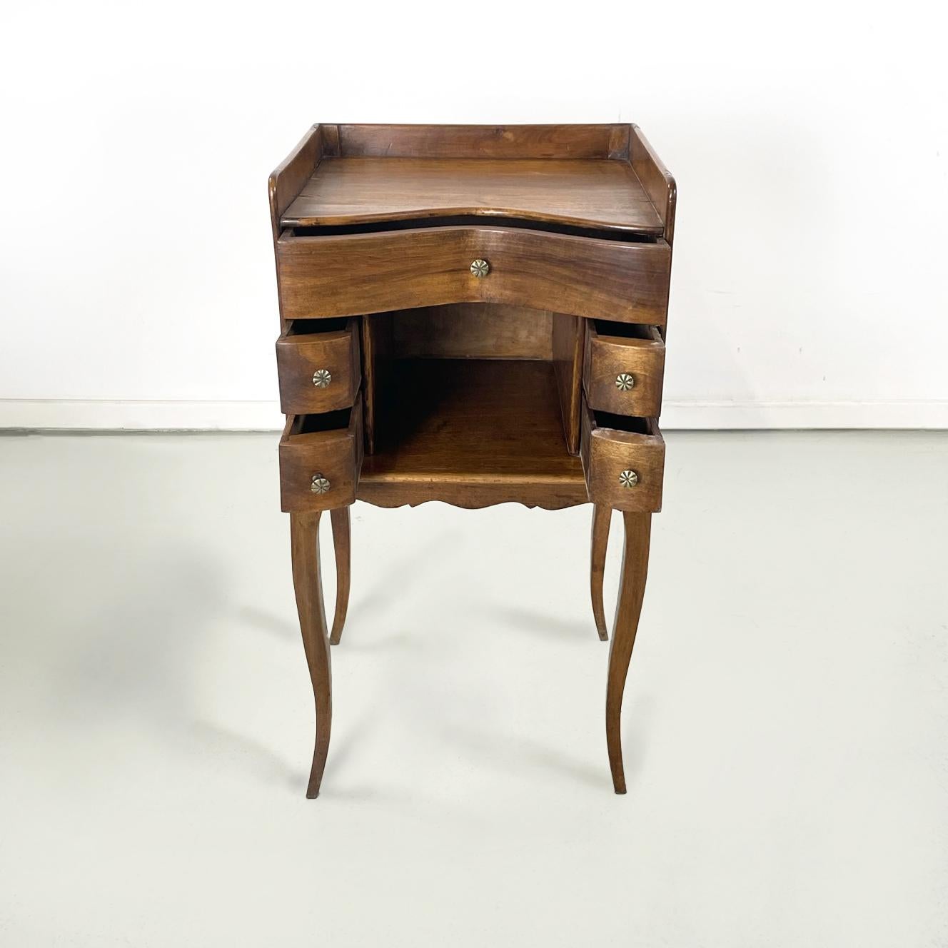 Italian antique Wooden bedside table with brass handle, early 1900s In Fair Condition For Sale In MIlano, IT
