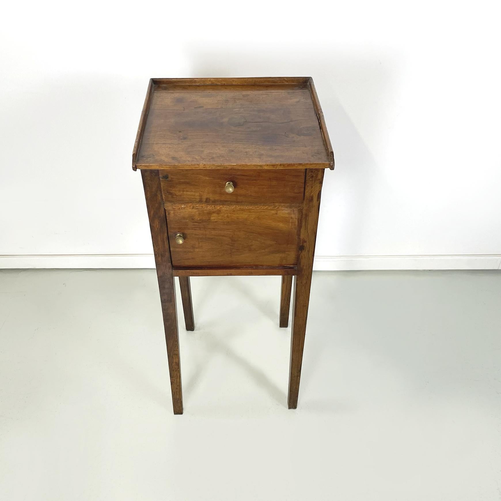 Early 20th Century Italian antique Wooden bedside table with brass handle, early 1900s For Sale
