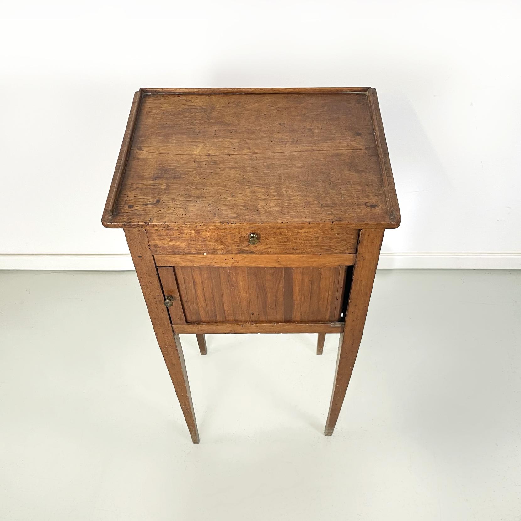 Early 20th Century Italian antique Wooden bedside table with brass handle, early 1900s For Sale
