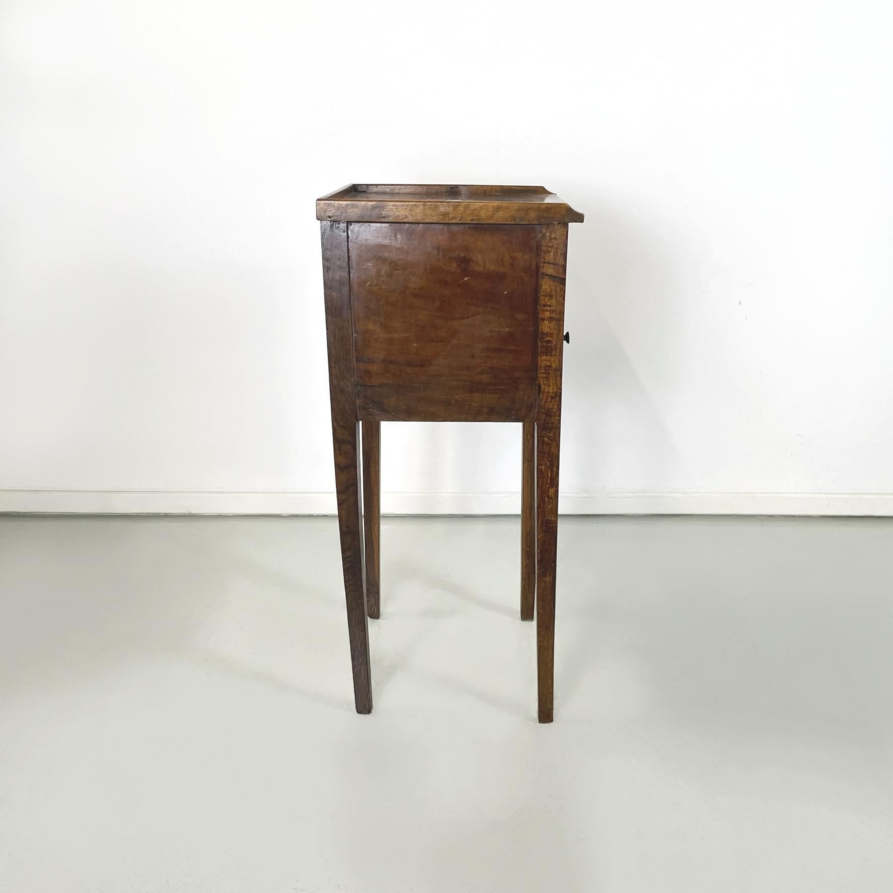 Brass Italian antique Wooden bedside table with brass handle, early 1900s For Sale