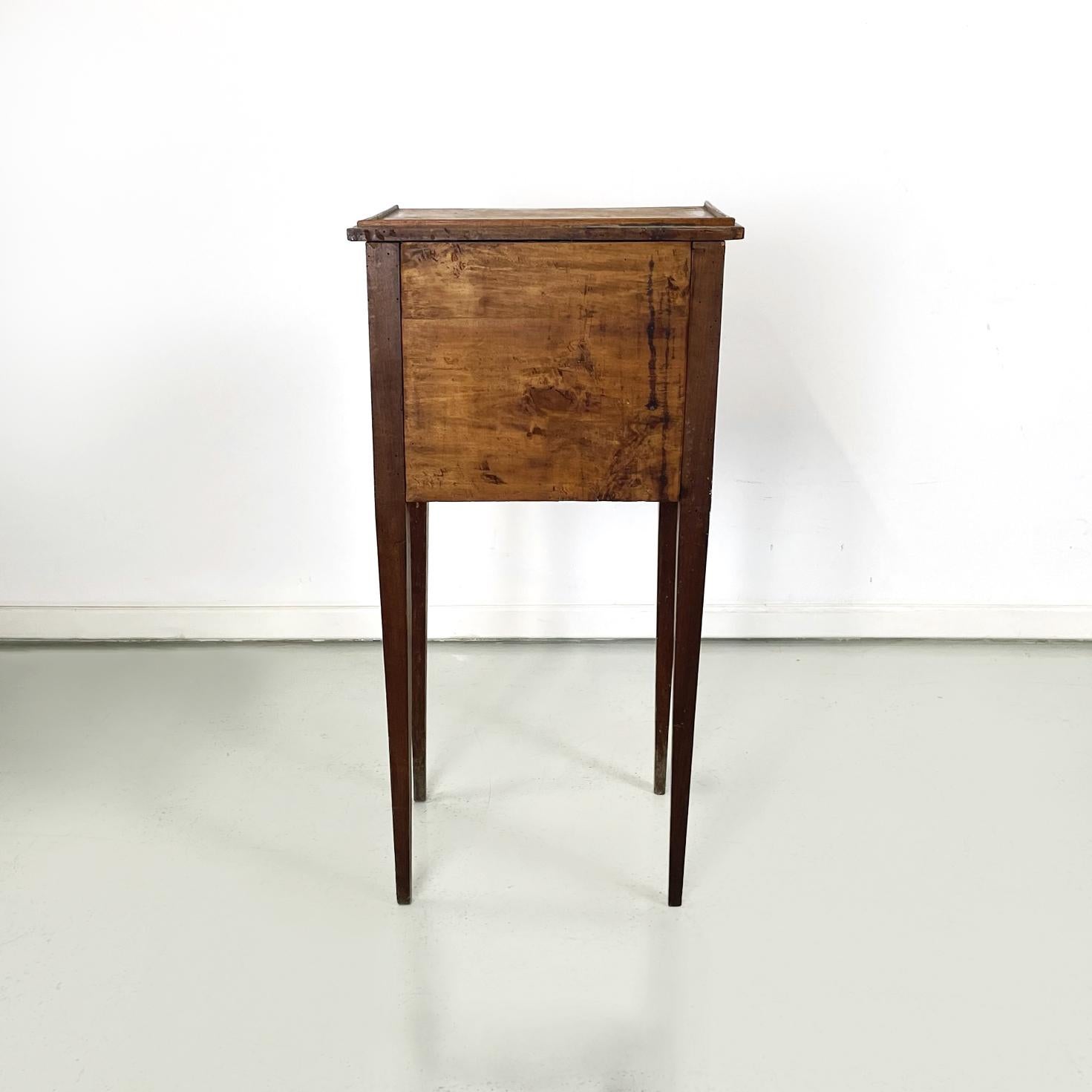 Italian antique Wooden bedside table with brass handle, early 1900s For Sale 1