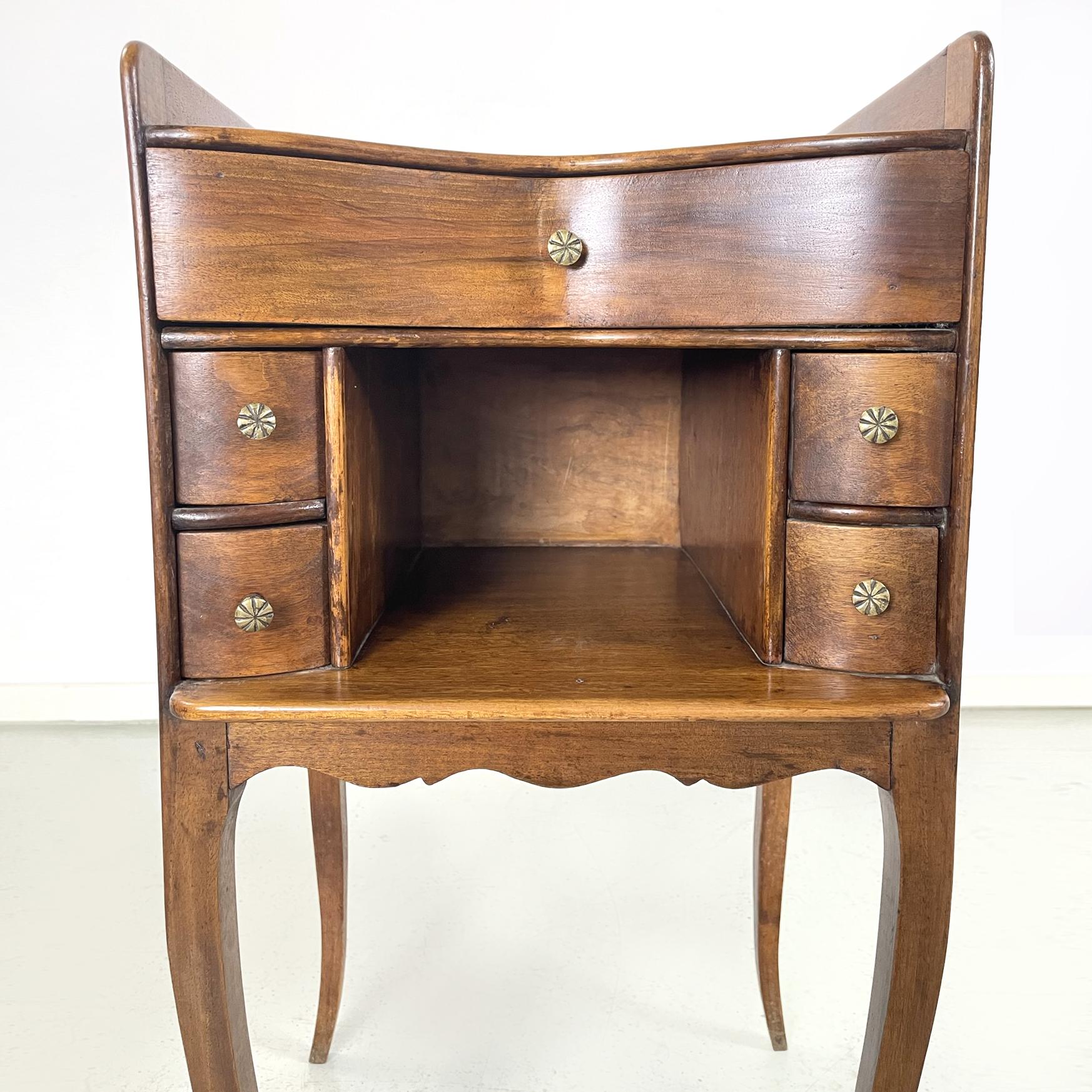 Italian antique Wooden bedside table with brass handle, early 1900s For Sale 3