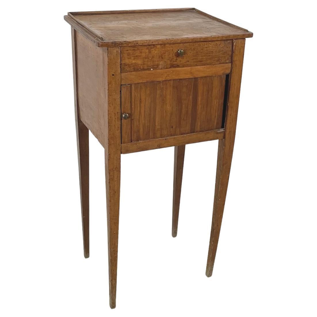 Italian antique Wooden bedside table with brass handle, early 1900s For Sale